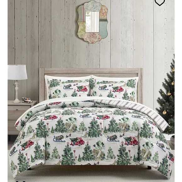 Sunham Reversible Snow Day/Stripes 3 Piece Holiday Bedding Set - Picture 1 of 7